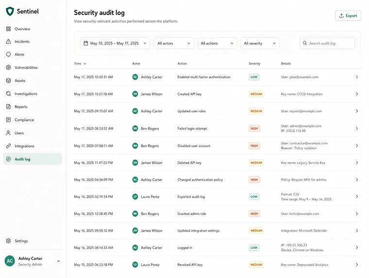 Palisade, Audit log